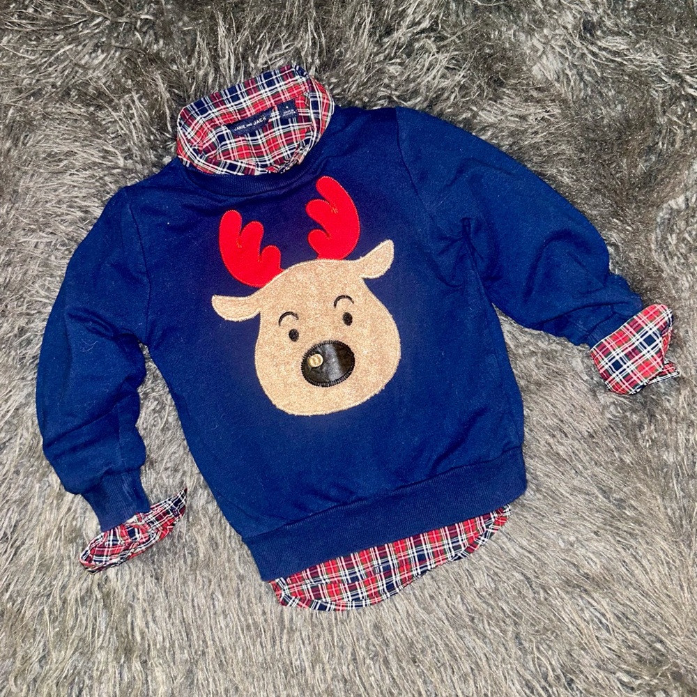 Janie & Jack Plaid Button Down 
reindeer sweater included